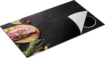 Chefcare Inductie Beschermer Vlees op een Marmeren Plaat - 90x50 cm - Afdekplaat Inductie - Kookplaat Beschermer - Inductie Mat
