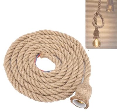SnelShoppen - Vintage Hanglamp Kabel met E27 Fitting, 2m Jute Touw voor Industrieel Landelijk Design, Perfect voor Thuisdecoratie en Feesten