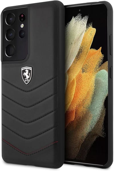 Ferrari Backcase hoesje geschikt voor Samsung Galaxy S21 Ultra - Effen Zwart - Leer
