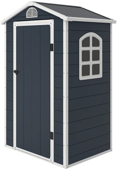 Tuinschuur - 134 x 104 x 204 cm - Tuinhuisje met Afsluitbare Deuren, Ramen en Ventilatieopening - Gereedschapsschuur - Opslagruimte Tuin - Tuingereedschap Bewaren - Buitenschuren - Tuinhuis - Donkergrijs