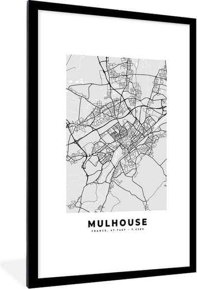 Fotolijst incl. Poster - Frankrijk - Mulhouse - Stadskaart - Plattegrond - Kaart - 80x120 cm - Posterlijst