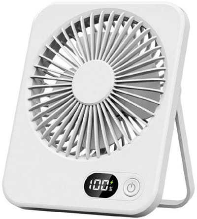 GELLDG Tafelventilator - Draagbare Mini Ventilator met LCD-scherm - 5 Snelheden, 2200mAh Batterij - Licht en Compact 165x132x38mm - Geschikt voor Bureau, Thuis en Kamperen - Kunststof - Wit