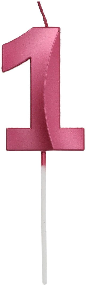 Folat - Kaars cijfer 1 glamour roze metallic 7 cm