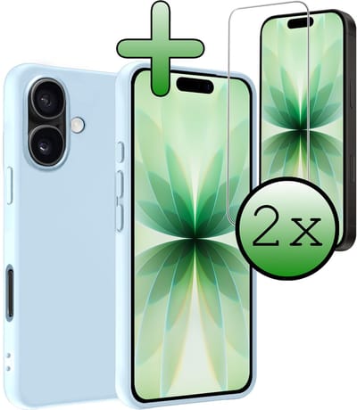 Hoesje Met 2x Screenprotector - Geschikt voor Apple iPhone 17 - Sterk & Shockproof - Back Cover - Siliconen Case - Telefoon Hoes - Lichtblauw
