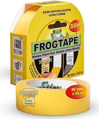 Frogtape Delicate Surface - Afplaktape / Schilderstape - Geel 36 mm x 55 m voor strakke lijnen zonder verfdoorloop - Geschikt voor alle verftypes binnen en buiten op ruwe of vochtige oppervlakken - Stevige papieren professionele kwaliteit