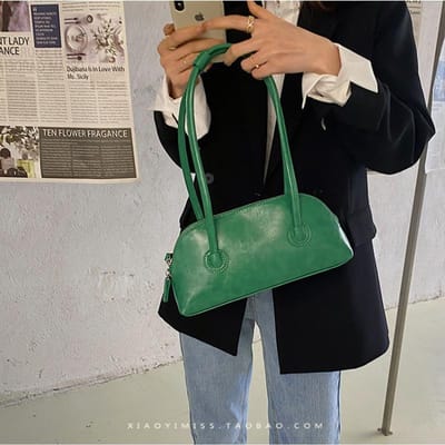 Dameshandtas Retro Mode Olie Wax Leer Baguette Tas Niche Casual Snoepkleurig Lange Handgreep Enkele Schouder Onderarm Tas