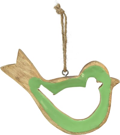 Vogeldecoratie houten decoratieve hanger groen naturel 15,5x1,5x16cm