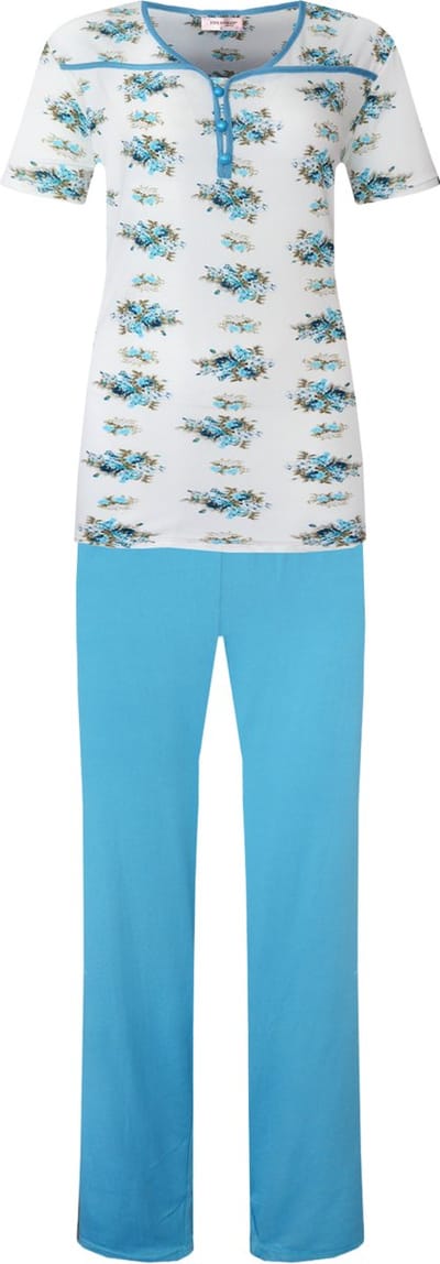 Dames pyjama gebloemd korte mouw blauw XL