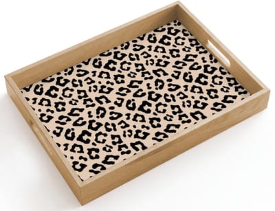 Dienblad hout 40x30 cm - Schootdienblad - Panterprint - Zwart - Bruin - Dierenprint - Borrelplank rechthoek - Plateau dienbladen