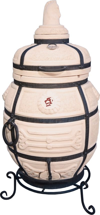 Tandoor Ruiter (draaideksel) – Keramische houtgestookte buitenoven, verticale Kamado voor vlees, groenten en brood – Met 10 XL-spiesen&accessoires – 6,5 cm dikke wanden voor perfecte warmteopslag – 107 cm – 137,5 kg - 82L