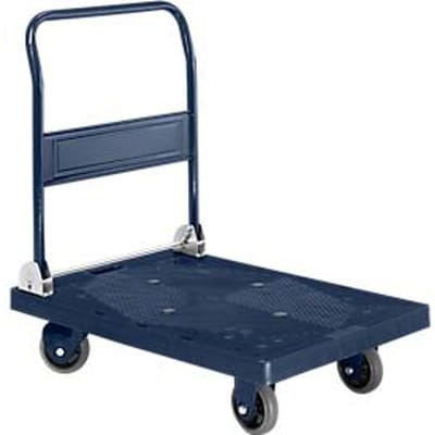 Plateauwagen - inklapbare duwbeugel - L 906 x B 608 mm - draagvermogen 300 kg - donkerblauw