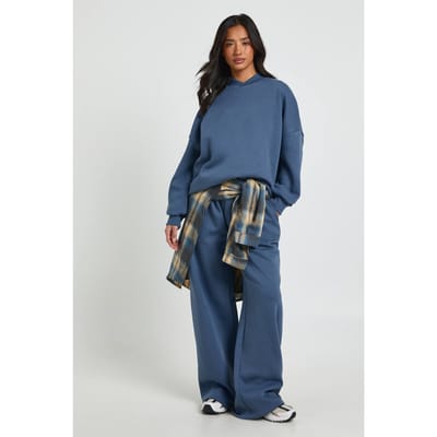 boohoo Dames Petite Halsdetail Sweatshirt Wijde Pijpen Trainingspak | Marineblauw | Maat: Large