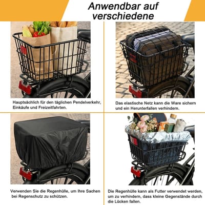 Thijox - Achterfietsmand met Regenbescherming en Bagagenet - Ruime Metalen Fietsmand voor Fietsen en E-bikes - Duurzaam en Robuust - Ideaal voor Dagel