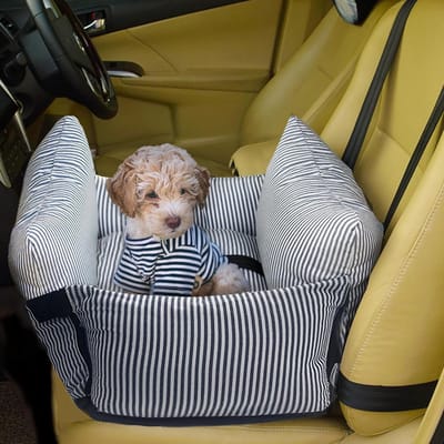 Honden autostoel - Zitverhoger huisdier - Veilig reizen auto - Afneembaar wasbaar - 52x52x20 cm - Blauw gestreept
