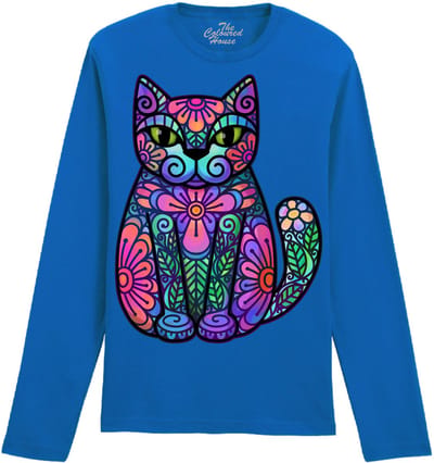 Katten Bloemen Flowers And Leaves Cat The Coloured House Longsleeve T-shirt XXL