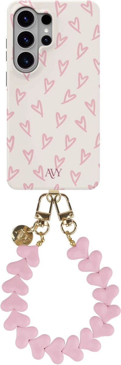 AVY Hoesje Met Telefoonkoord | Geschikt voor Samsung Galaxy S26 Plus | Compatibel met MagSafe & Qi2 | Hard Shell Back Cover | Stijlvol Bijpassend Koord Polsbandje (30CM) | Cupid Hearts