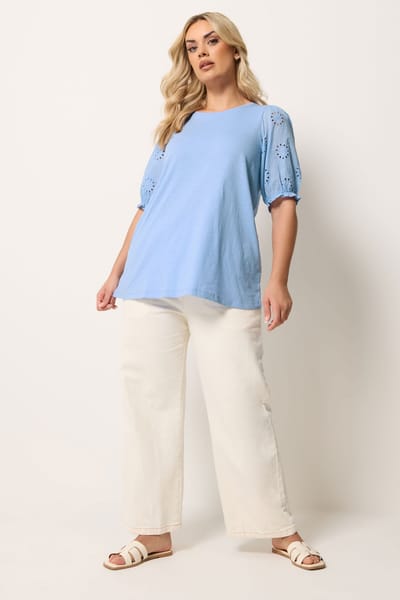 Yours Blauw Tshirt Met Broderie Anglaise Size 42