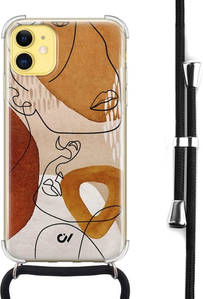 Casevibes - Telefoonhoesje met koord - Geschikt voor Apple iPhone 11 - Abstract Shape Faces - Bruin -