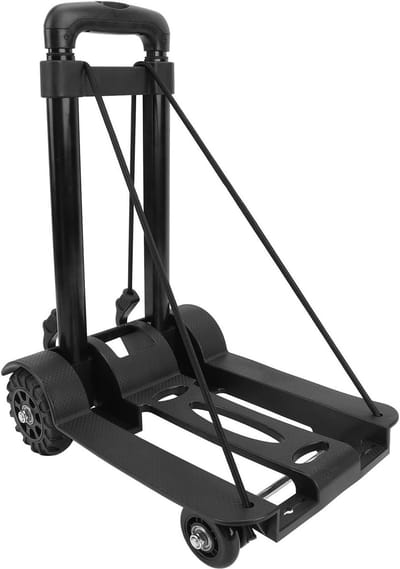 Opvouwbare Steekwagen - Bagagekar 4 Wielen - Zwaar Transport - Inklapbaar IJzeren Frame - 45 kg Capaciteit - Zwart