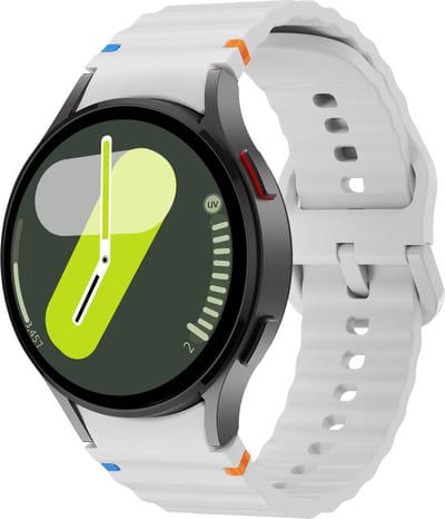 By Qubix - Wave Sportband met aansluitknop - 20mm - Grijs - Geschikt voor Samsung Galaxy Watch 7 (40 & 44mm) - Galaxy Watch FE - Galaxy Watch 6 - Galaxy Watch 6 Pro - Galaxy Watch 5 - 5 Pro - Galaxy Watch 4 - 4 Classic