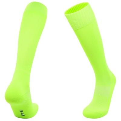 Solid Color Football Socks Adult High Tube Sweat-Absorbing Breathable Stockings Non-Slip Professional Sports Socks L (shoe size 39-44)2PCS fluorescerende groene kleur