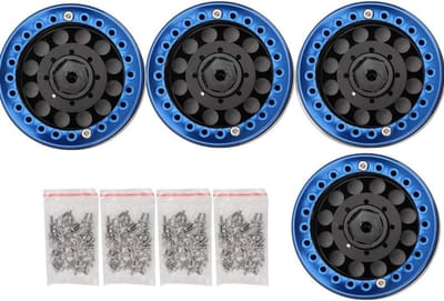 VGEBY 1 4 stuks RC Velgen, 1,9 inch Hub Wiel Velg Aluminium Beadlock Wiel Velgen Set voor SCX10 1/10 RC Crawler Auto (Zwart Blauw) Model Auto Accessoires Model Speelgoed