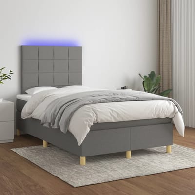 vidaXL - Boxspring - met - matras - en - LED - stof - donkergrijs - 120x200 - cm