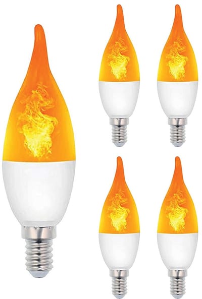 VITO LED Vlam-Effect Kaarslamp E14 - 3W (vervangt 15W) - 120lm - 1400K Amber - 230V - Realistisch Vlamlicht - 5 stuks