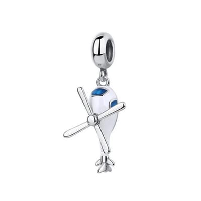 Fler® | Bedel | Past op populaire bedelarmbanden (standaard - 3mm) | Helikopter Bedel | Hangbedel Charm | 925 sterling zilver | Blauwe emaille | Valentijnsdag Cadeau | Sinterklaas kado | Kerstcadeau | Verjaardagsgeschenk | Vriendschap