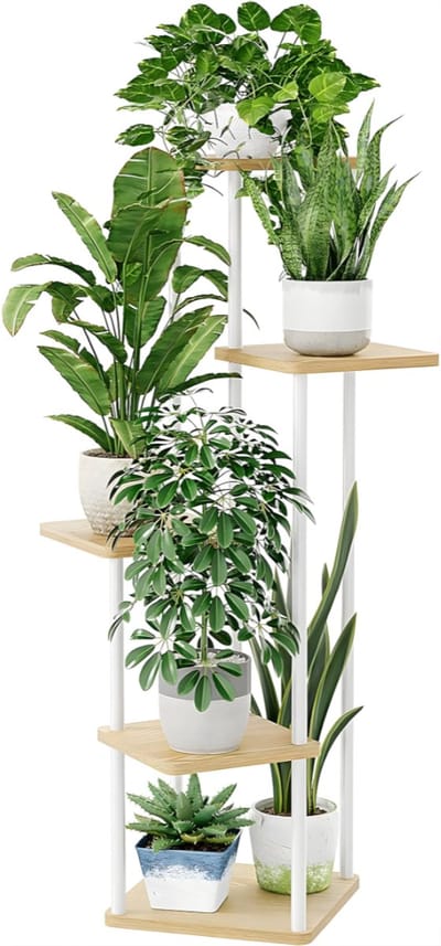 QIN® Plantenrek - Plantentafel - Plantenstandaard Binnen - Plantenrek Binnen - Wit - 30cm x 30cm x 107cm