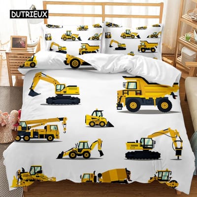Techniek Auto Dekbedovertrek Bouwvoertuig Beddengoedset Jongens Graafmachine Kiepwagen Cementmolen Wals Polyester Dekbedovertrek AU Double(180x210cm)