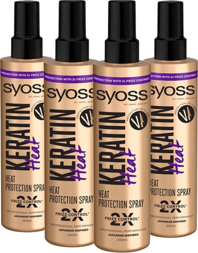 Syoss Keratin Heat Protection Spray & Double Frizz Control - 4 x 200ml - Hitte Bescherming Haarverzorging tot 230 °C