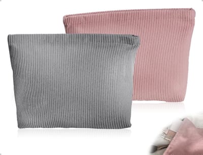 Dailygoods- Make-uptas met spiegel - 2 stuks - Corduroy - Draagbaar - Klein - 26 x 18 x 4 cm - Slijtvast en elegant - Cosmetica Tas
