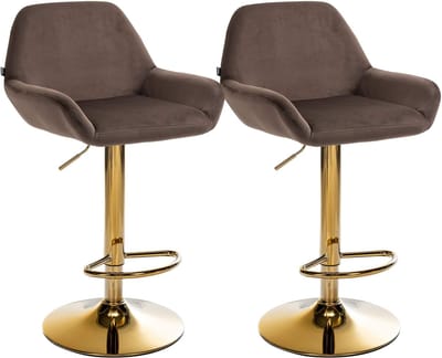 CLP Braga Set van 2 barkrukken - Met rugleuning - Met gouden frame - Verstelbaar - Fluweel - Velvet - bruin