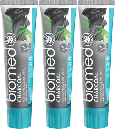 BIOMED Charcoal - Witte Tandpasta - Actieve Houtskool, Fluoride Vrij, 3-Pack