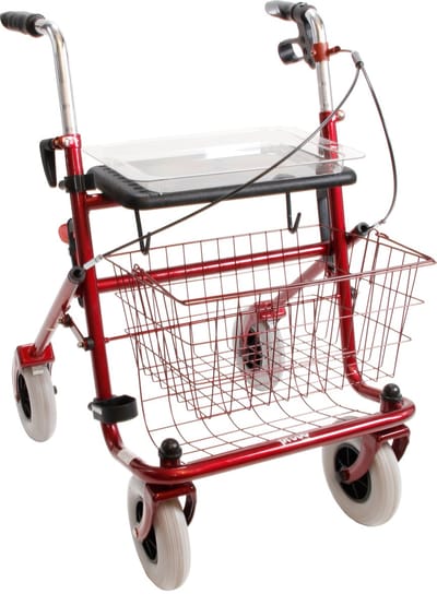 Rollator 43 cm zitbreedte - Premis Provo - Tot 120 kg - In hoogte verstelbaar - Eenzijdige rem links - Metallic Rood