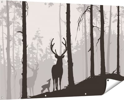 Gards Tuinposter Herten in het Bos - Silhouet - 150x100 cm - Tuindoek - Tuindecoratie - Wanddecoratie buiten - Tuinschilderij