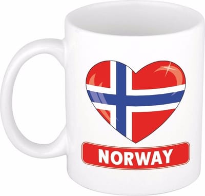 Hartjes vlag Noorwegen koffiemok - drink beker - white - 300 ml - Norway - Supporters - cadeau - landen - feestartikelen