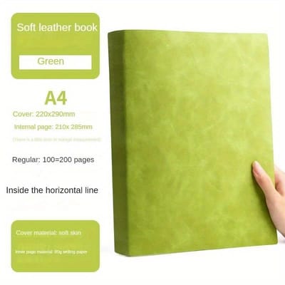 Carnet de notes épais de 200 pages A4, grand carnet de notes épais en cuir souple, carnet de notes à lignes horizontales, fournitures scolaires, papeterie vert