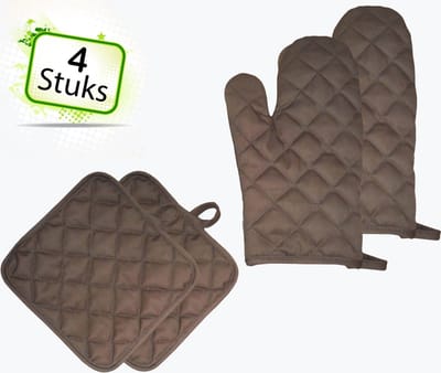 Homéé® Ovenwanten en pannenlappen hittebestendig - taupe bruin - 4 delige sets