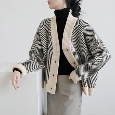 Retro Gebreide Cardigan Dames Gestreept V-hals Trui Jas Dames Losse Verdikte Bovenkleding Top One size