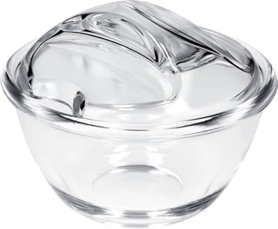 KADAX Suikerpot, suikerschaal van glas, kruidenpotje met ergonomisch deksel, transparante glazen container voor suiker, kruidenpot met versterkte bodem, suikerkom met handvat (12 cm, rond)