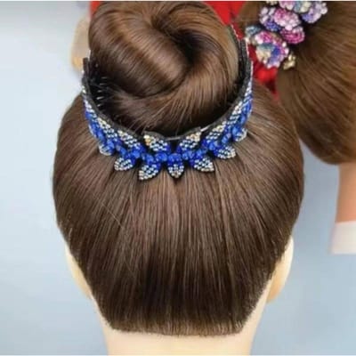 Accessoires de Cheveux à Tête Sphérique Résine Feuille d'Olivier Bobine à Cheveux, Coiffe Épingle à Cheveux pour Femmes, Fleur de Tête Professionnelle Pince Torsadée Boucle pour Queue de Cheval Pleine de Diamants bleu