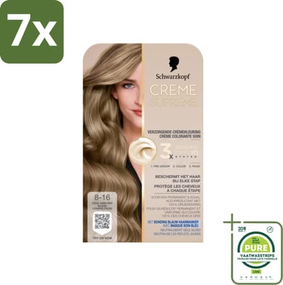 7 x Schwarzkopf - Haarkleuring - Creme Supreme 8-16 - Cool Asblond - 245g - Grootverpakking - Blond Haar - Asblond - Haarkleur - Permanente Haarkleuring - Grijsdekking
