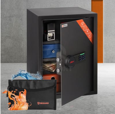 Brihard Business XL LCD E Kantoorkluis voor Ordners en Documenten Elektronisch Slot met LCD Display en Noodsleutel 4mm Stalen Deur Donkergrijs RAL 7015 Inclusief Verstelbare Plank Batterijen en Montagebouten Inbraakwerende Dossierkluis