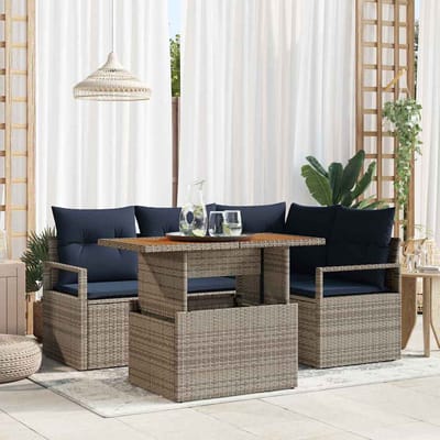 vidaXL - Tuinbank - Set - 5 - st - 4-Aantal - zitplaatsen - Grijs - en - Marineblauw