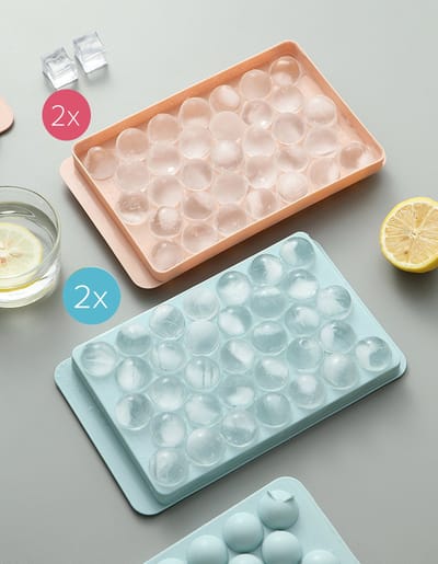 Ijsblokjesvorm bal ijsballetjes - 33 Bollen - Ice cube - Ijs ball - Ijsblokjes rond - Hard (bio)plastic - 2x Licht roze en 2x Blauw - Mix - 4 stuks
