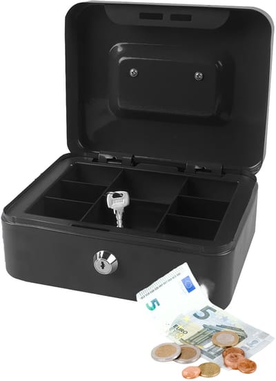 Benson Geldkistje/kluisje met slot - zwart - 25 cm - metaal - incl 2 sleutels