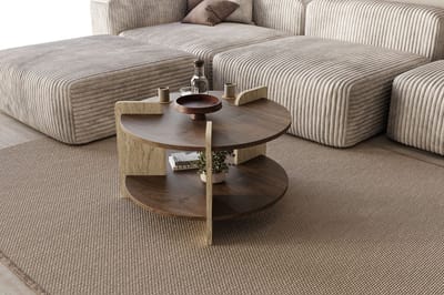 Asir - Salontafel - Notenhout, travertijn - 100% met melamine gecoat spaanplaat - 70 x 70 x 45 cm