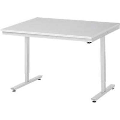 Rau ESD-werktafel Adlatus, elektrisch in hoogte verstelbaar, 28 mm spaanplaat met melamine coating, tot 150 kg, B 1250 x D 1000 x H 720-1120 mm, lichtgrijs